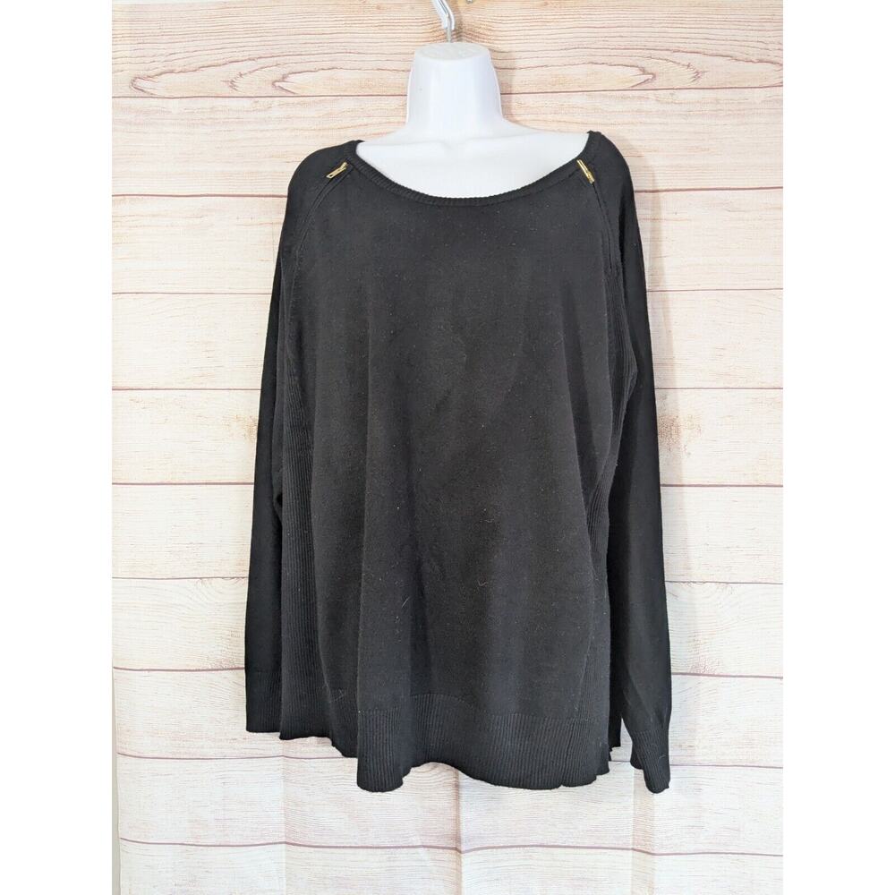 "Cato" Ladies Black Sweater With Gold Zipper Accent. Size 18W/20W.